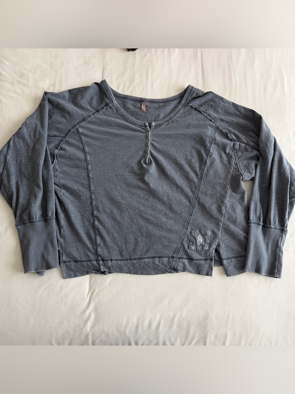 Free People Charcoal Gray Long Sleeve Boxy Top